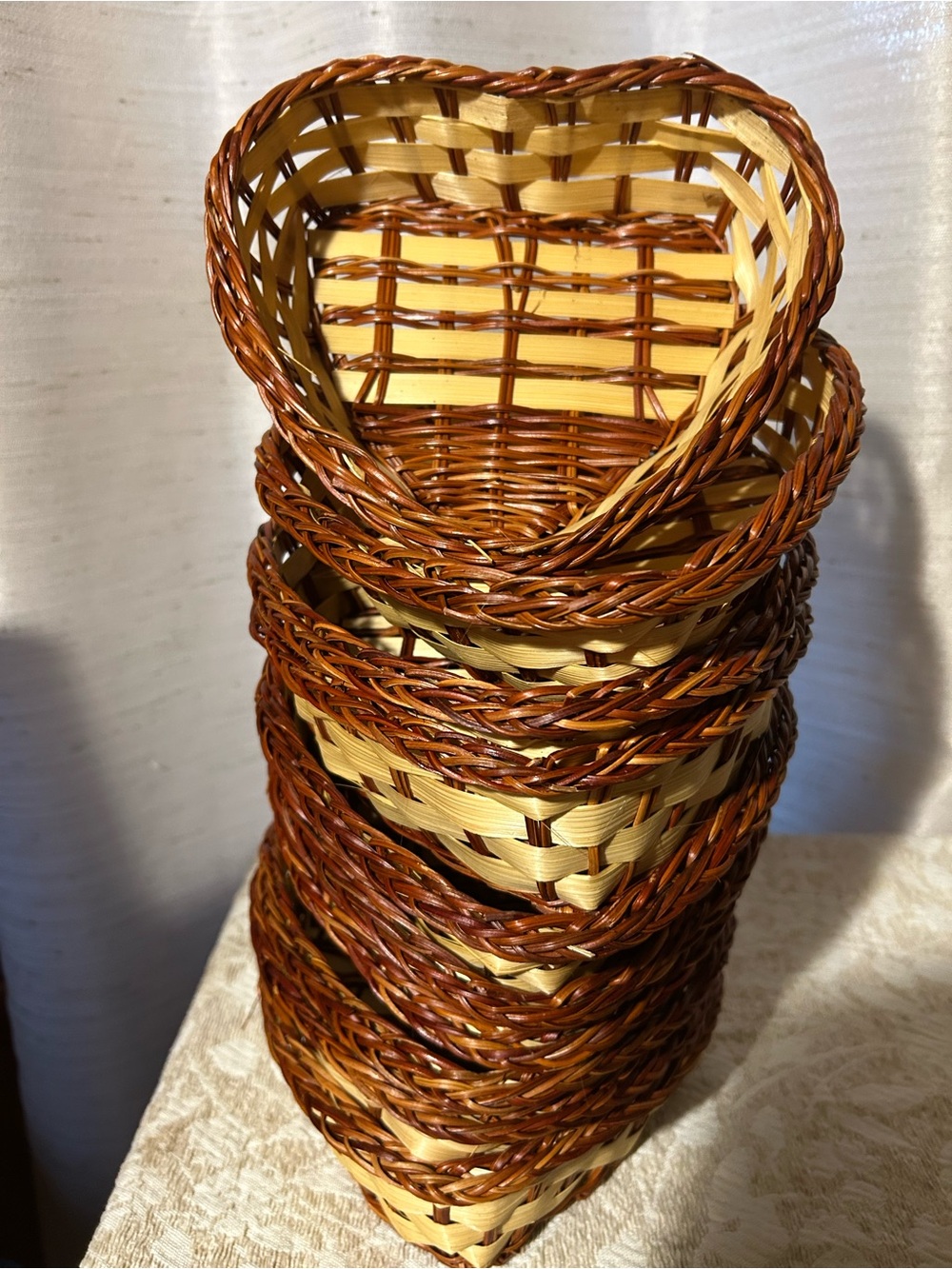 Handwoven Heart-Shaped Decorative Basket Set (10 baskets) - Brown and Natural